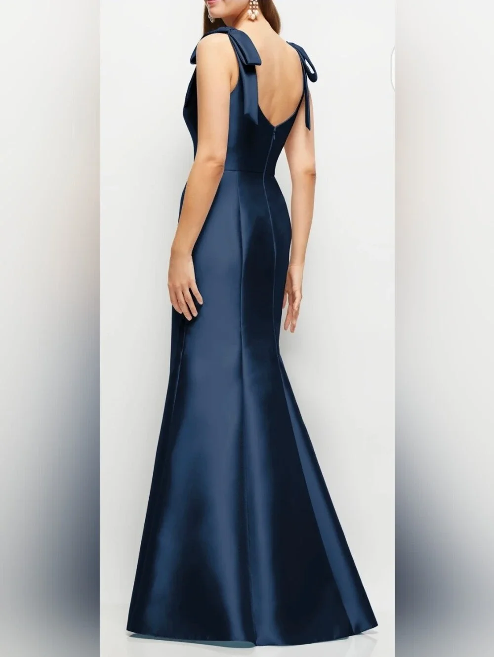 Alfred Sung NWT Midnight Blue Shoulder Bows Satin Maxi Gown Dress Size 2 - Picture 3 of 11